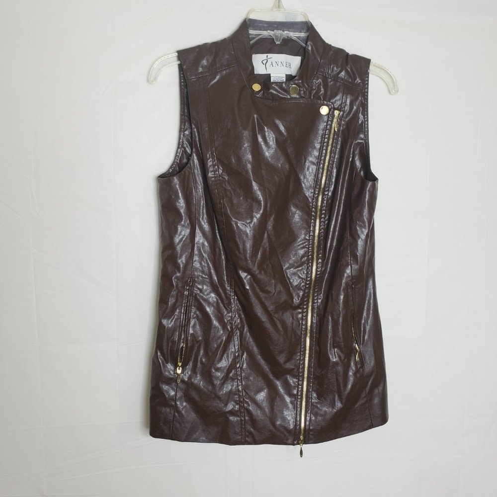 Tanner Brown Faux Leather Vest Jacket
